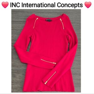 International Concepts Red Sweater with Gold Zippers Size M